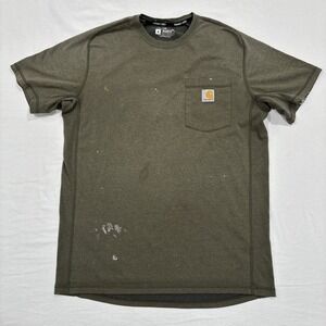 Distressed Carhartt Shirt Mens Medium Green Short Sleeve Workwear Force Pocket